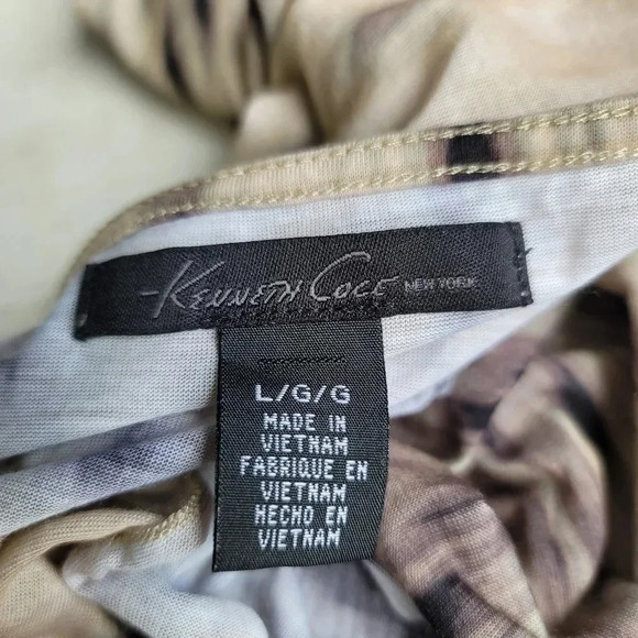 NWOT Kenneth Cole Reaction Top L Tan Beige Animal Print Draped Neck Tee Shirt - Picture 2 of 10